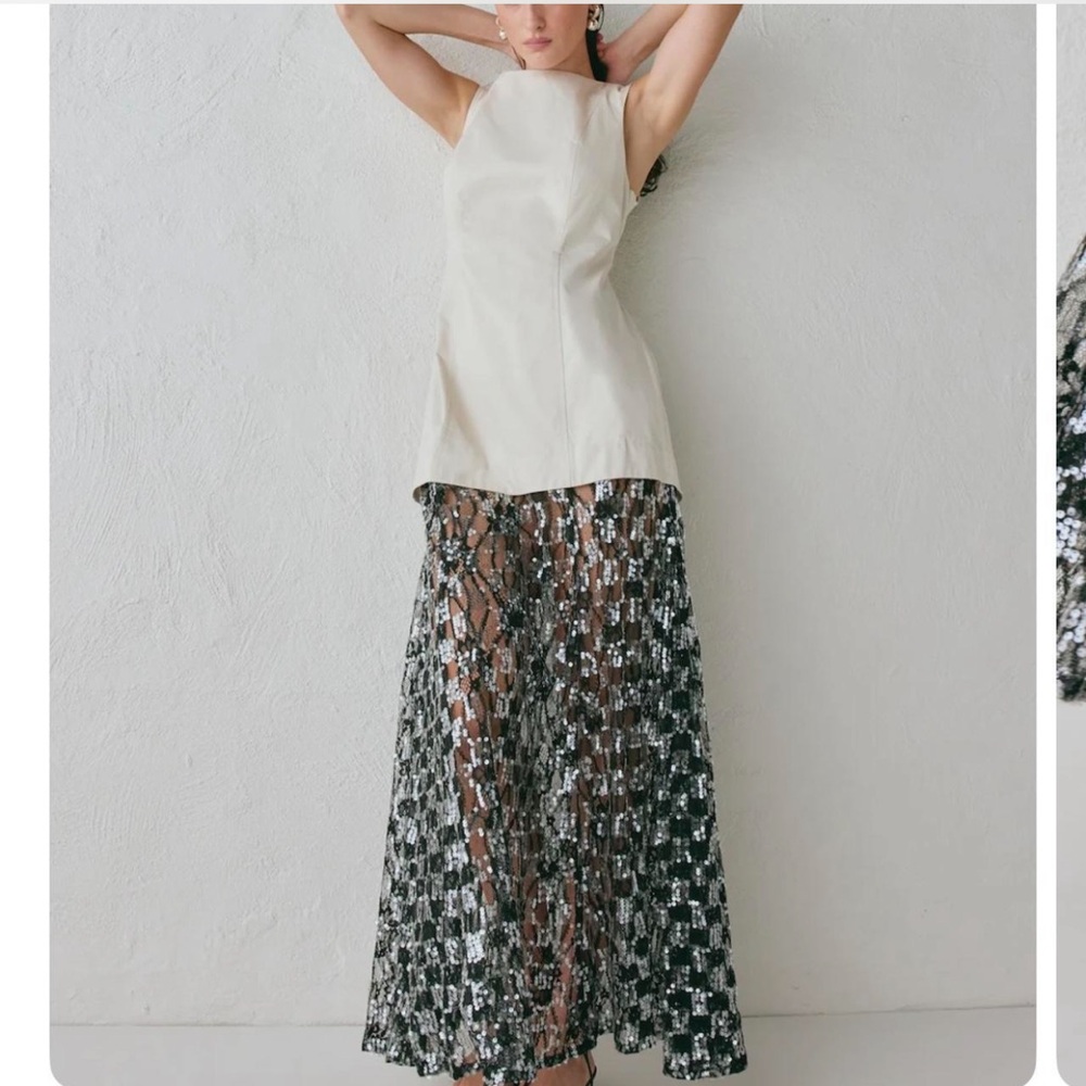 VRG GRL Robbie Sequin Maxi Dress Cream w black Sequins